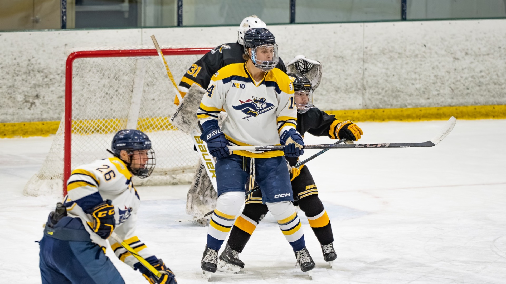 Zach Vickerman is shown on the ice for men's hockey