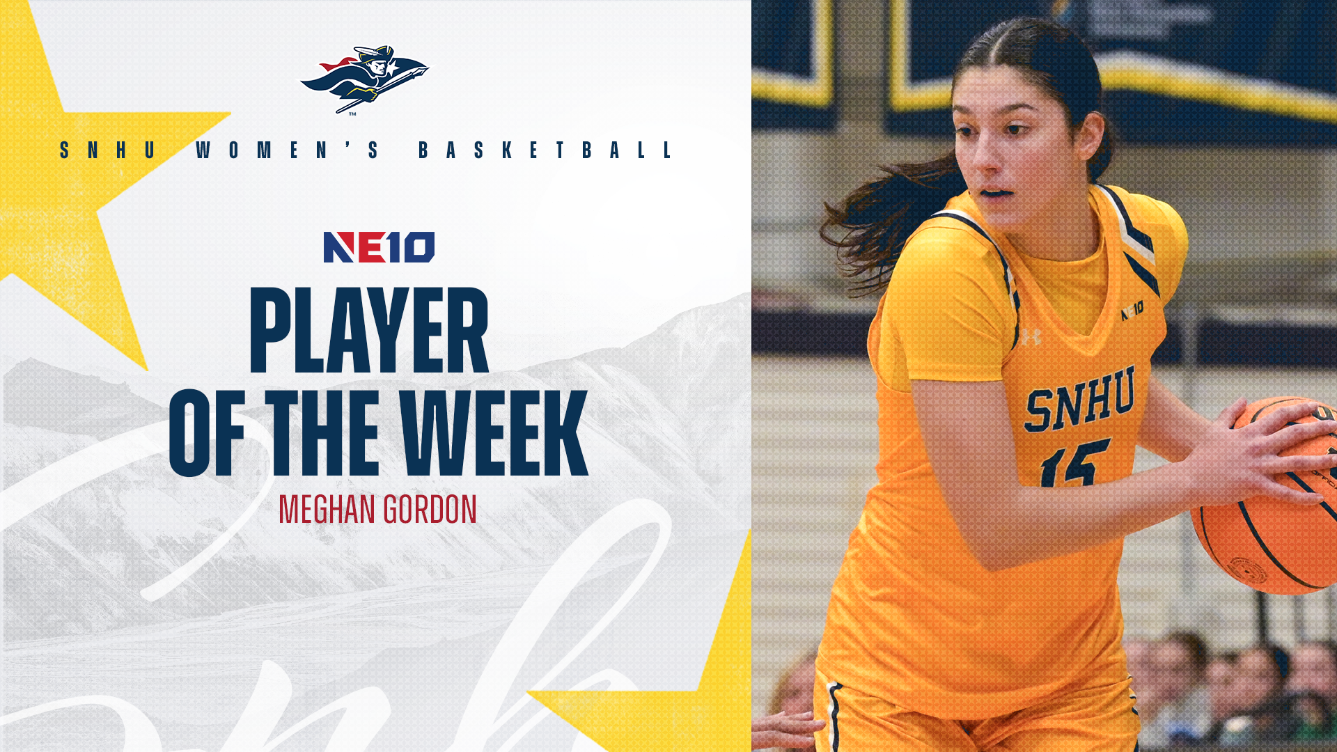 Meghan Gordon, NE10 Women's Basketball Player of the Week graphic