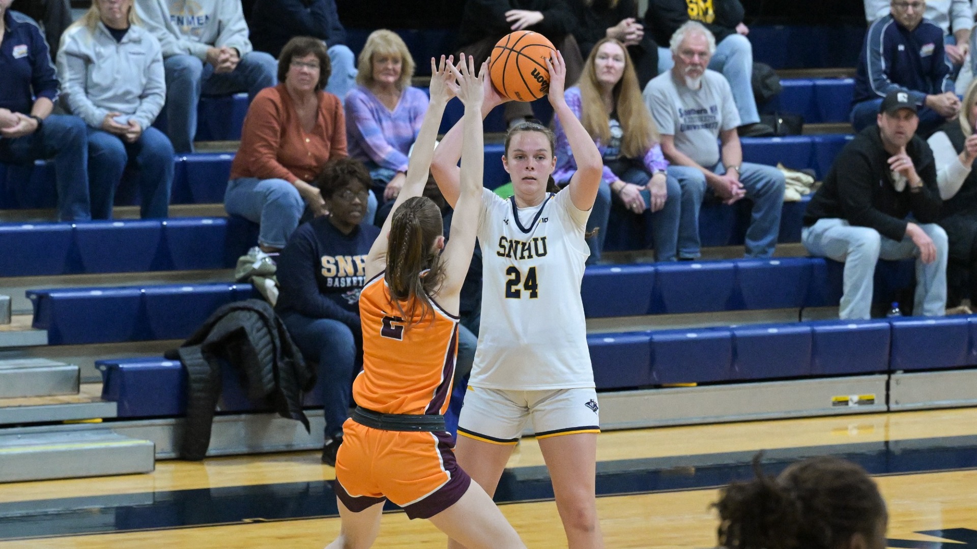 Samantha Pfeil working on offense for SNHU women's basketball