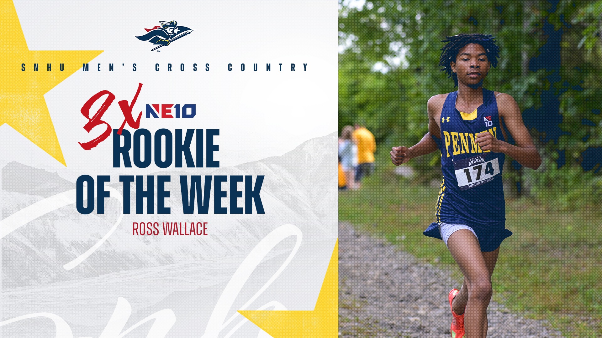 Ross Wallace earns his third NE10 Rookie of the Week award.  He is shown running in a race earlier this season
