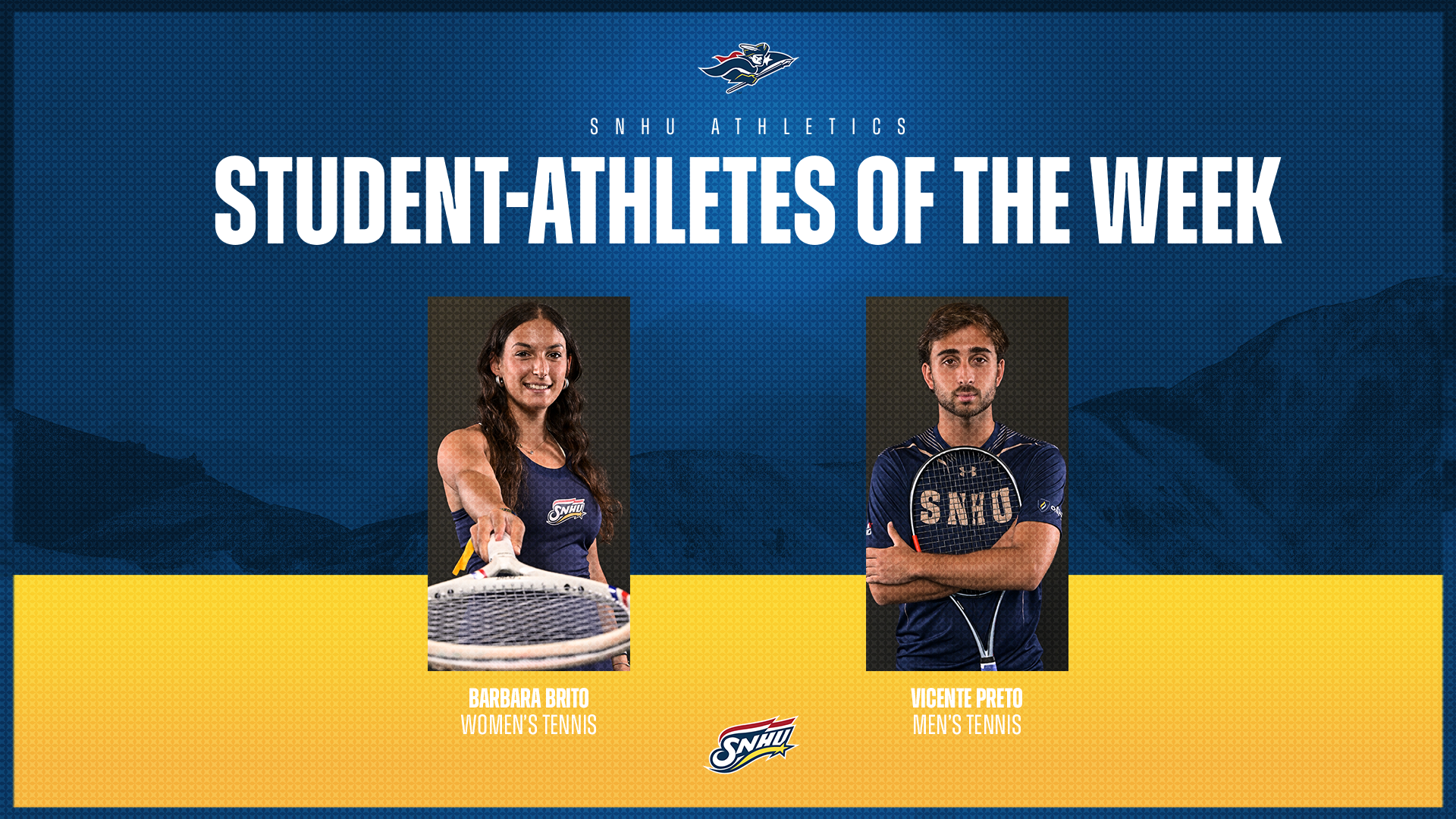 Barbara Brito, women's tennis, and Vicente Preto, men's tennis; SNHU Student-Athletes of the Week graphic