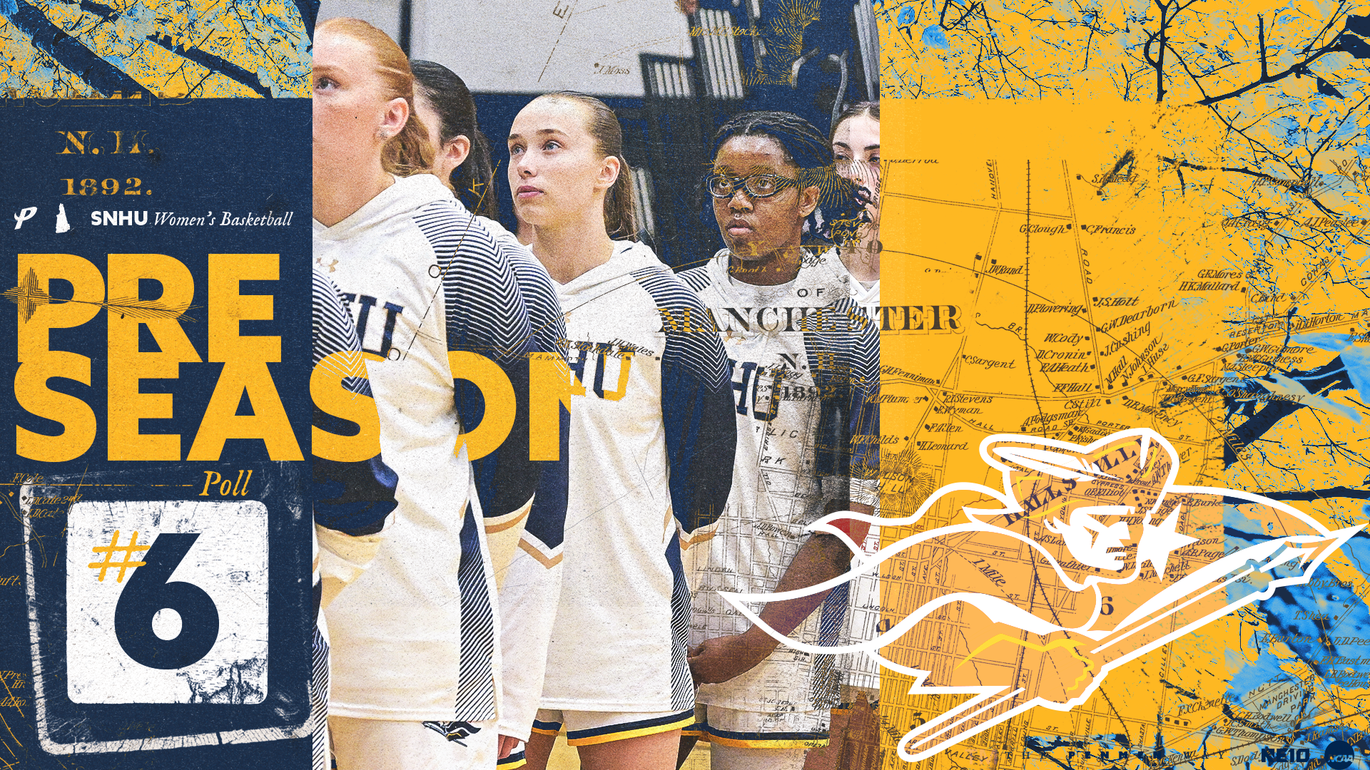 SNHU women's basketball NE10 Preseason Poll graphic; #6