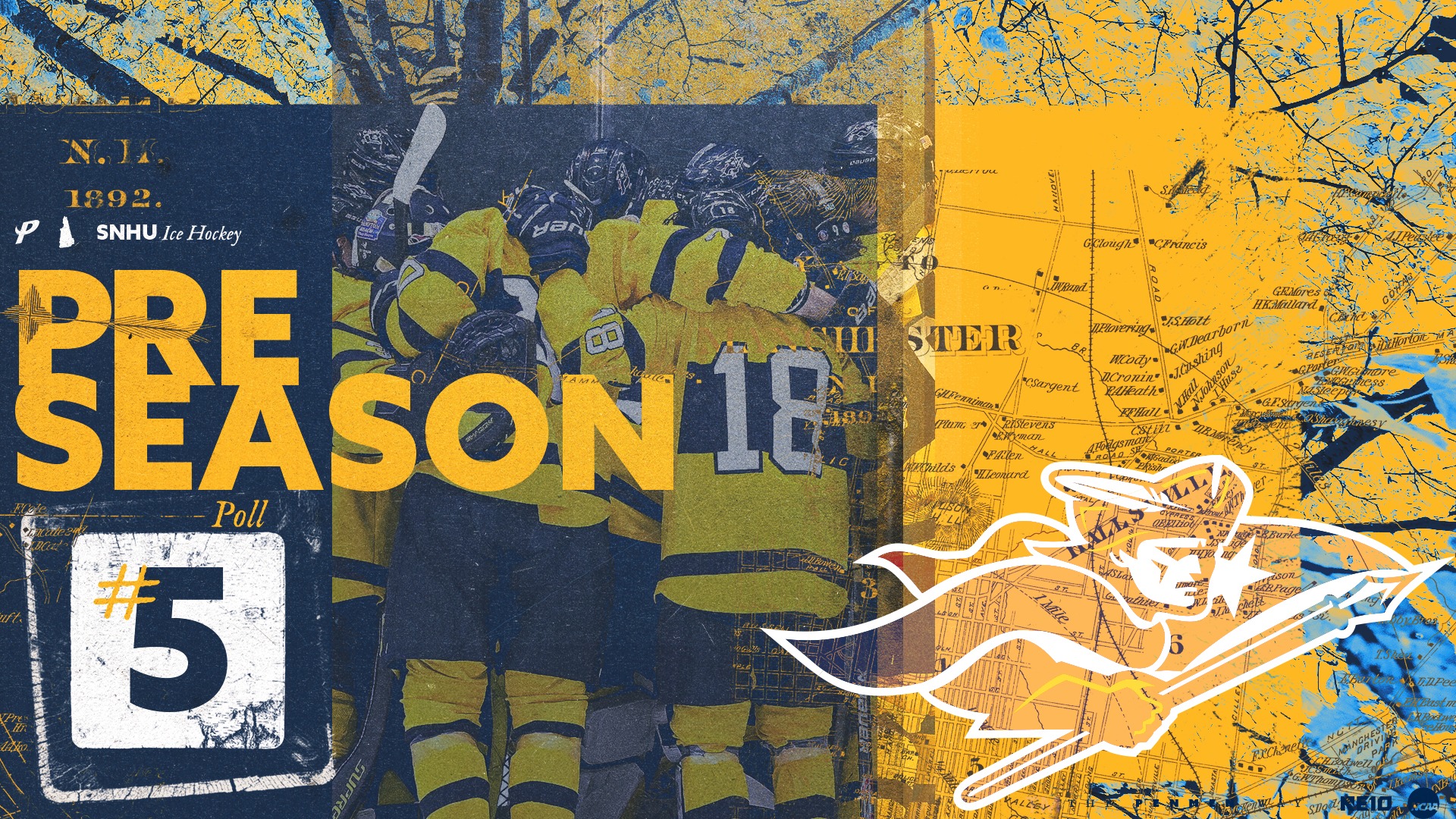 Graphic showing SNHU Men's Ice Hockey predicted fifth in the NE10 in the pre-season poll