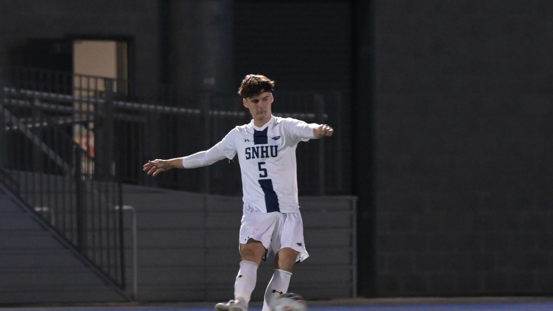 Gabriel Castro dribbles for SNHU Men's Soccer