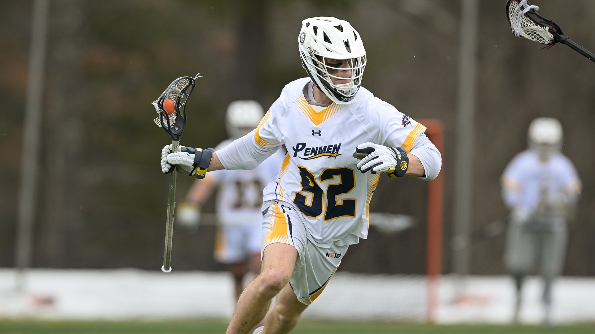 Aiden Blouin attacks for SNHU Men's Lacrosse