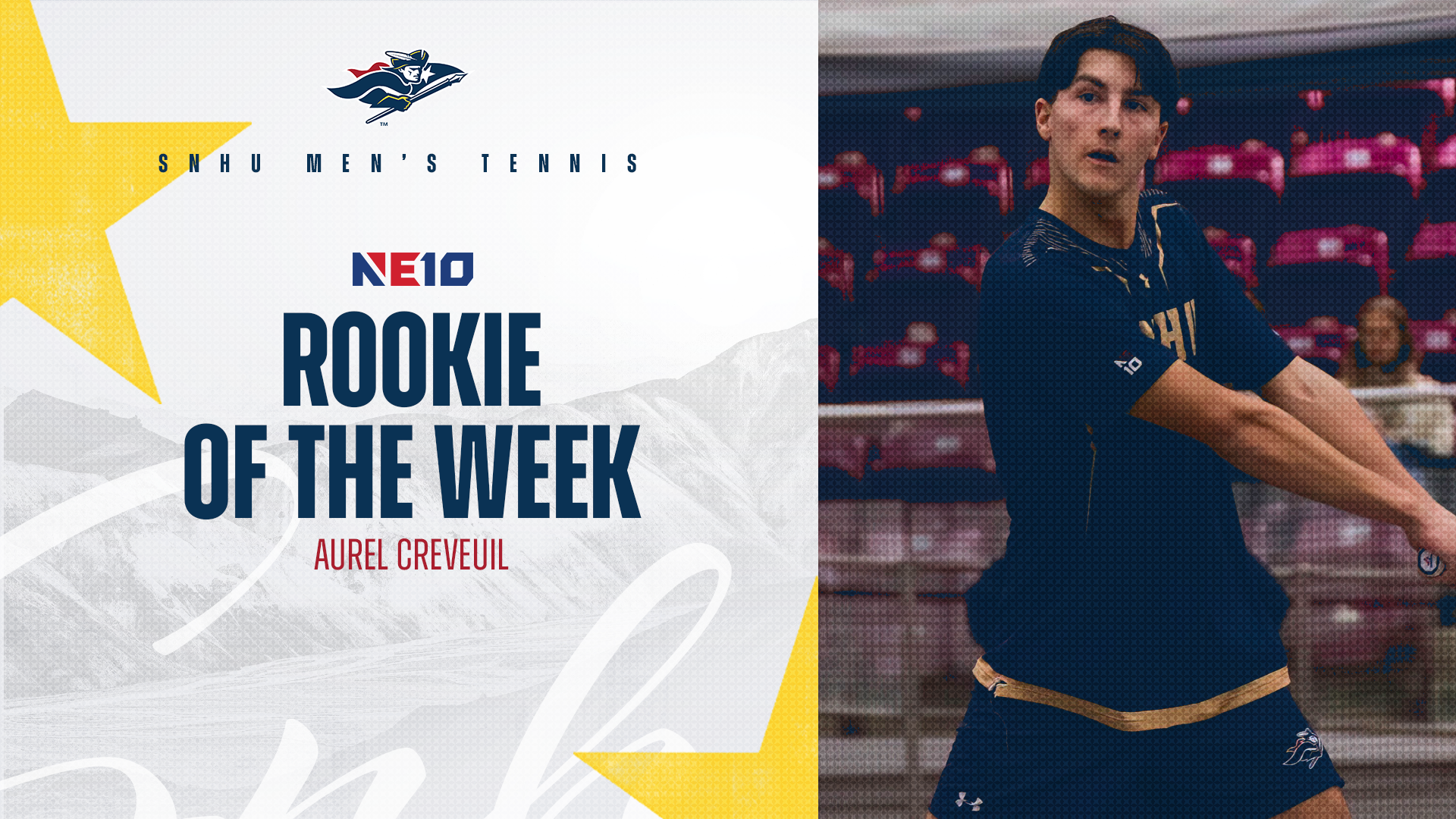 Aurel Creveuil, NE10 Men's Tennis Rookie of the Week graphic