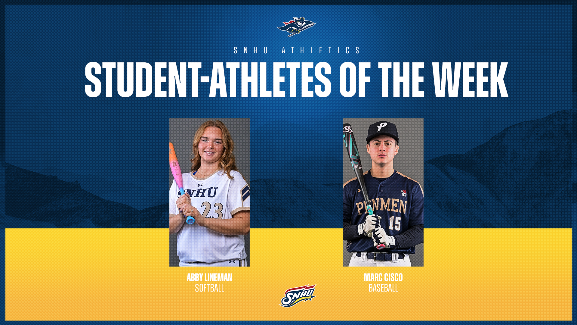 Abby Lineman, softball, and Marc Cisco, baseball; SNHU Student-Athletes of the Week graphic