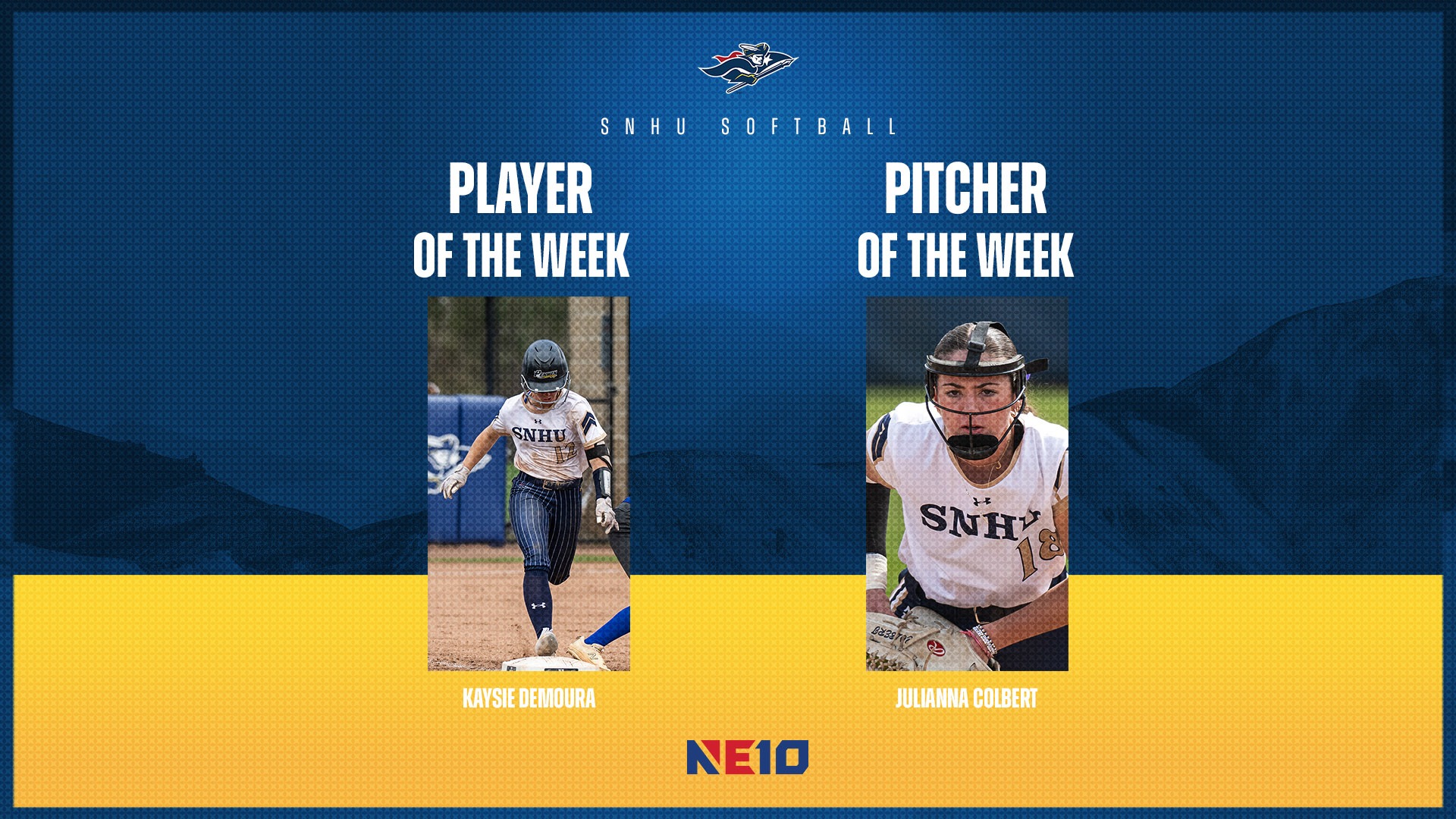 SNHU pitcher of the week Julianna Colbert and player Kaysie DeMoura
