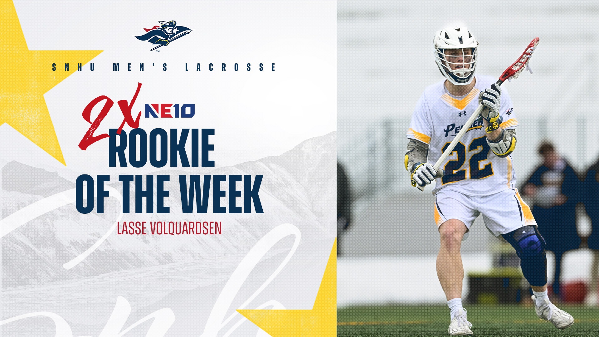 Lasse Volquardsen of SNHU Men's Lacrosse earns his second NE10 Rookie of the Week award