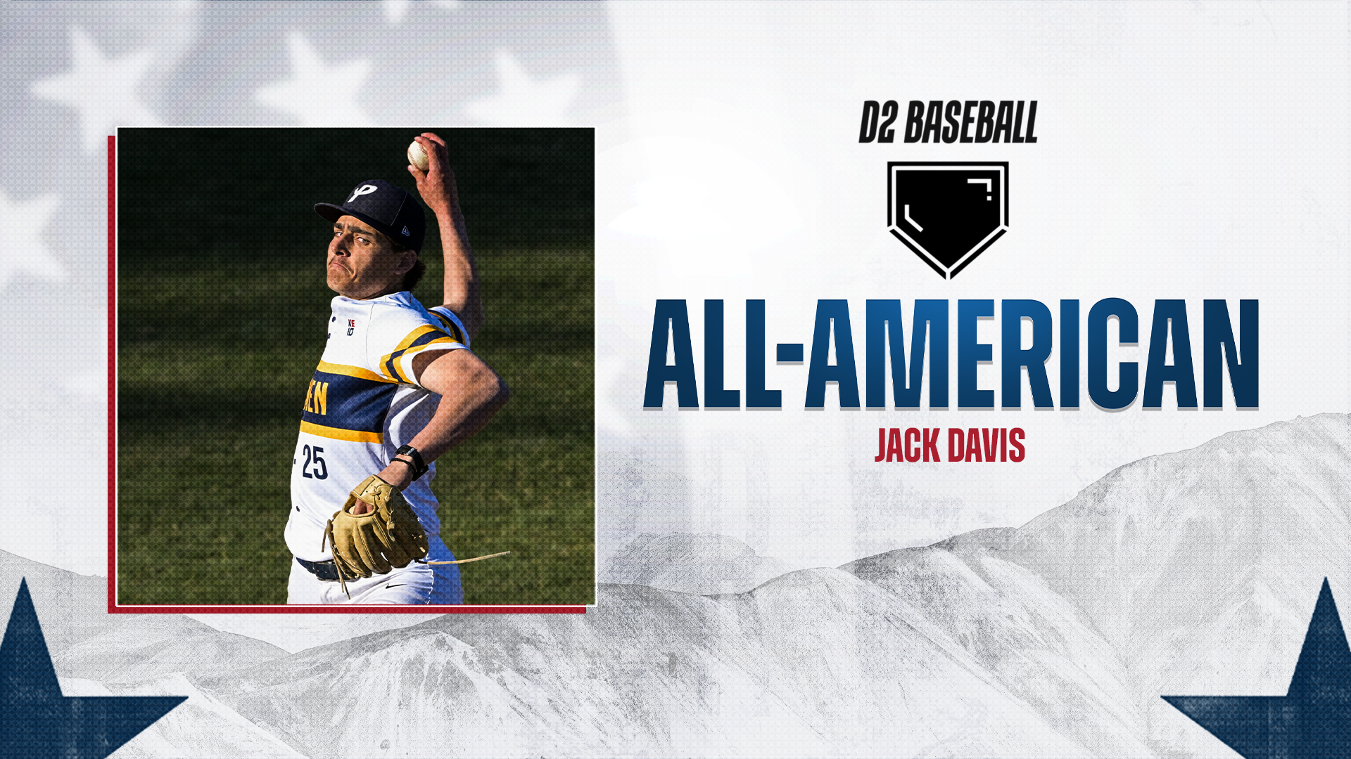 SNHU baseball; Jack Davis, D2 Baseball All-America graphic