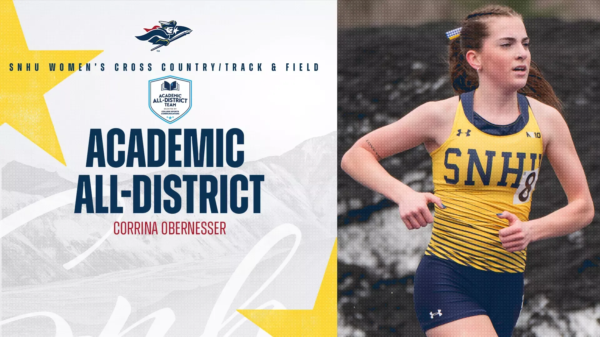 SNHU Women's Cross Country/Track & Field; Corrina Obernesser_CSC Academic All-District graphic