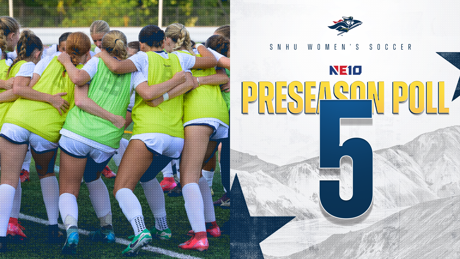 NE10 Preseason Poll graphic; SNHU women's soccer No. 5