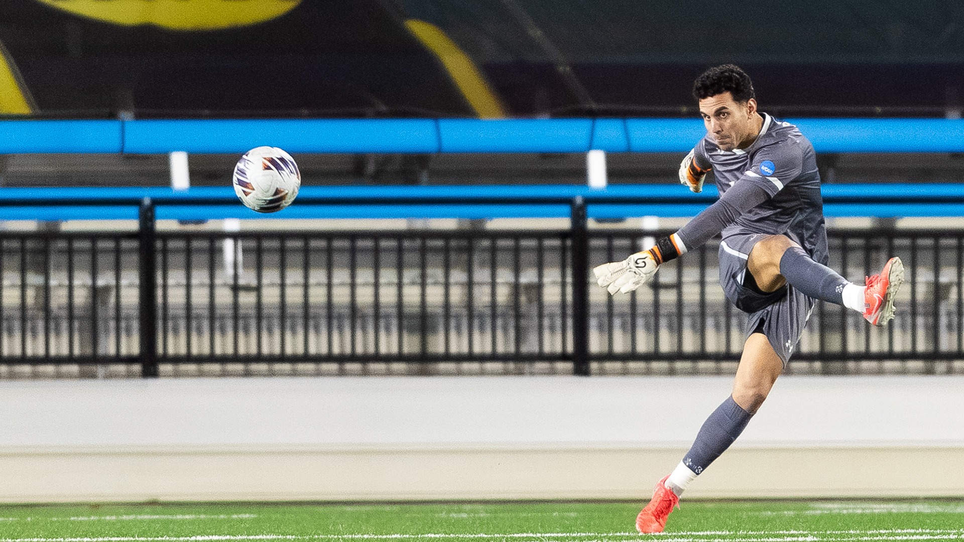 Alvaro Garcia kicking the ball from in front of his net