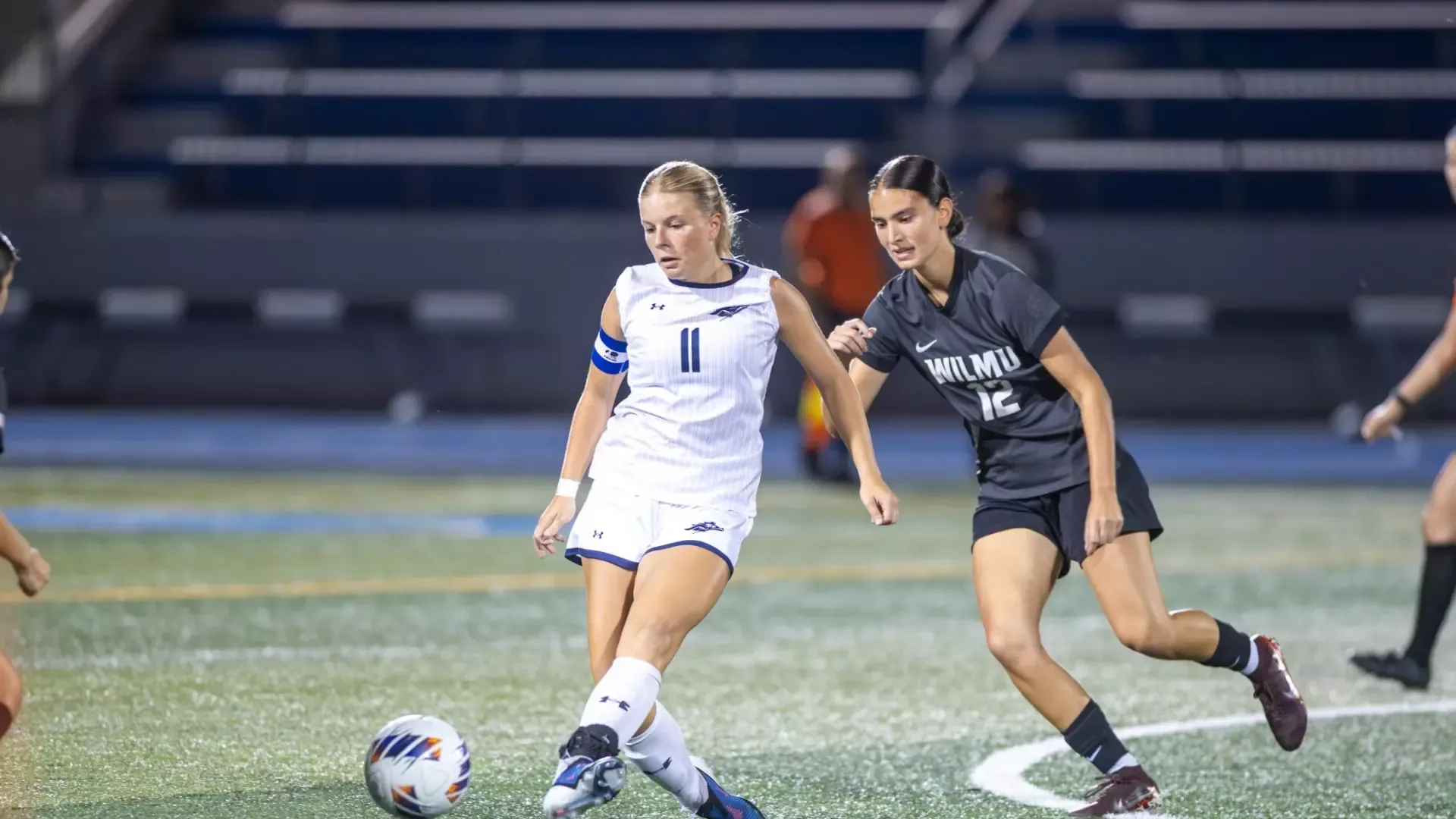 Emma Noheimer of women's soccer with the ball