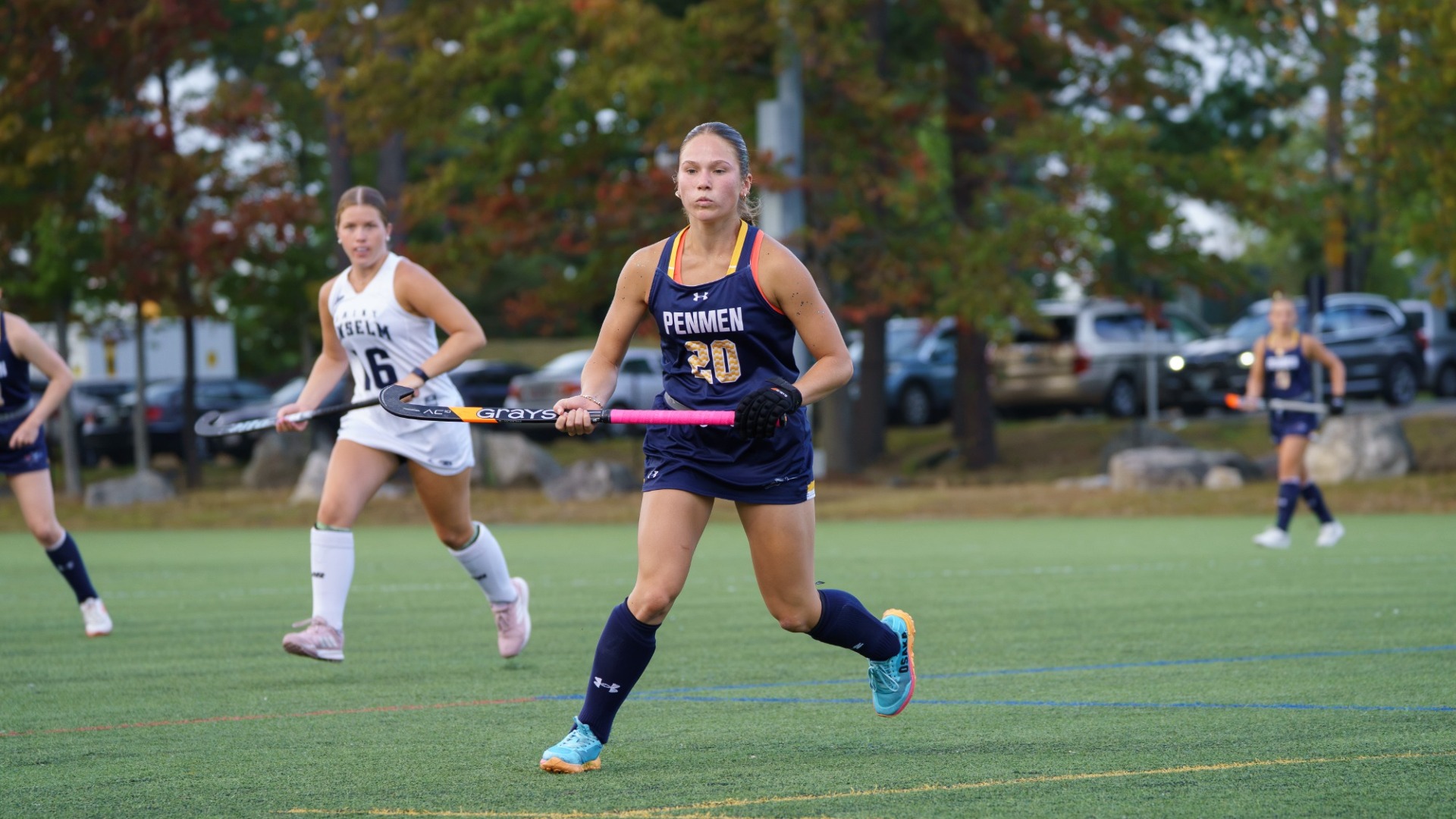 Zoe Demers of field hockey is picture holding her stick while trying to make a play in a recent game