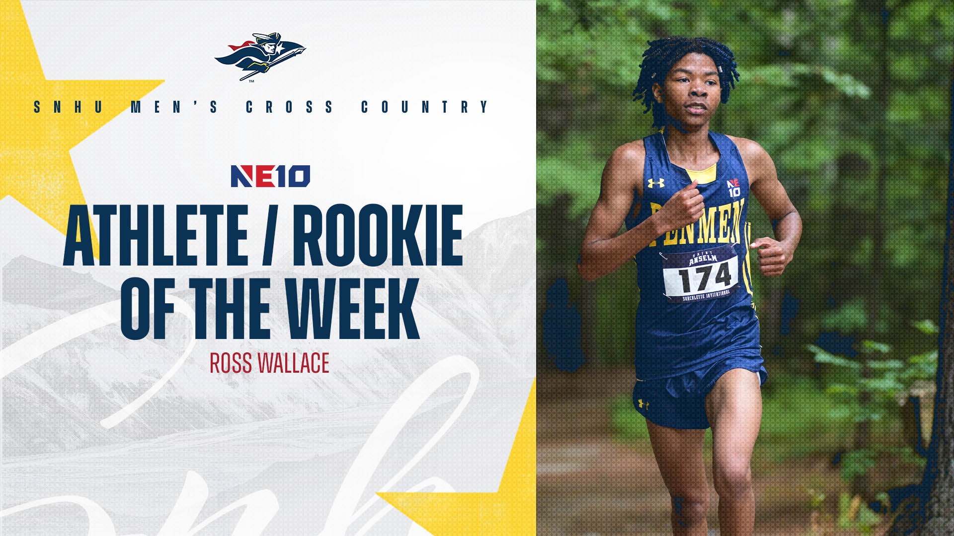 Ross Wallace of men's cross country running the Shacklette Course named NE10 Athlete and Rookie of the Week