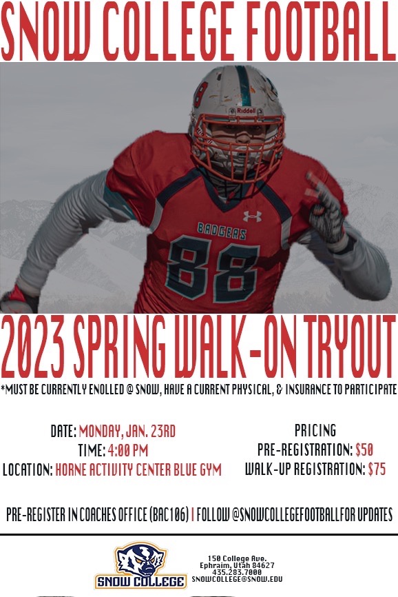 Badgers to Conduct Tryout for Snow College Students Snow College