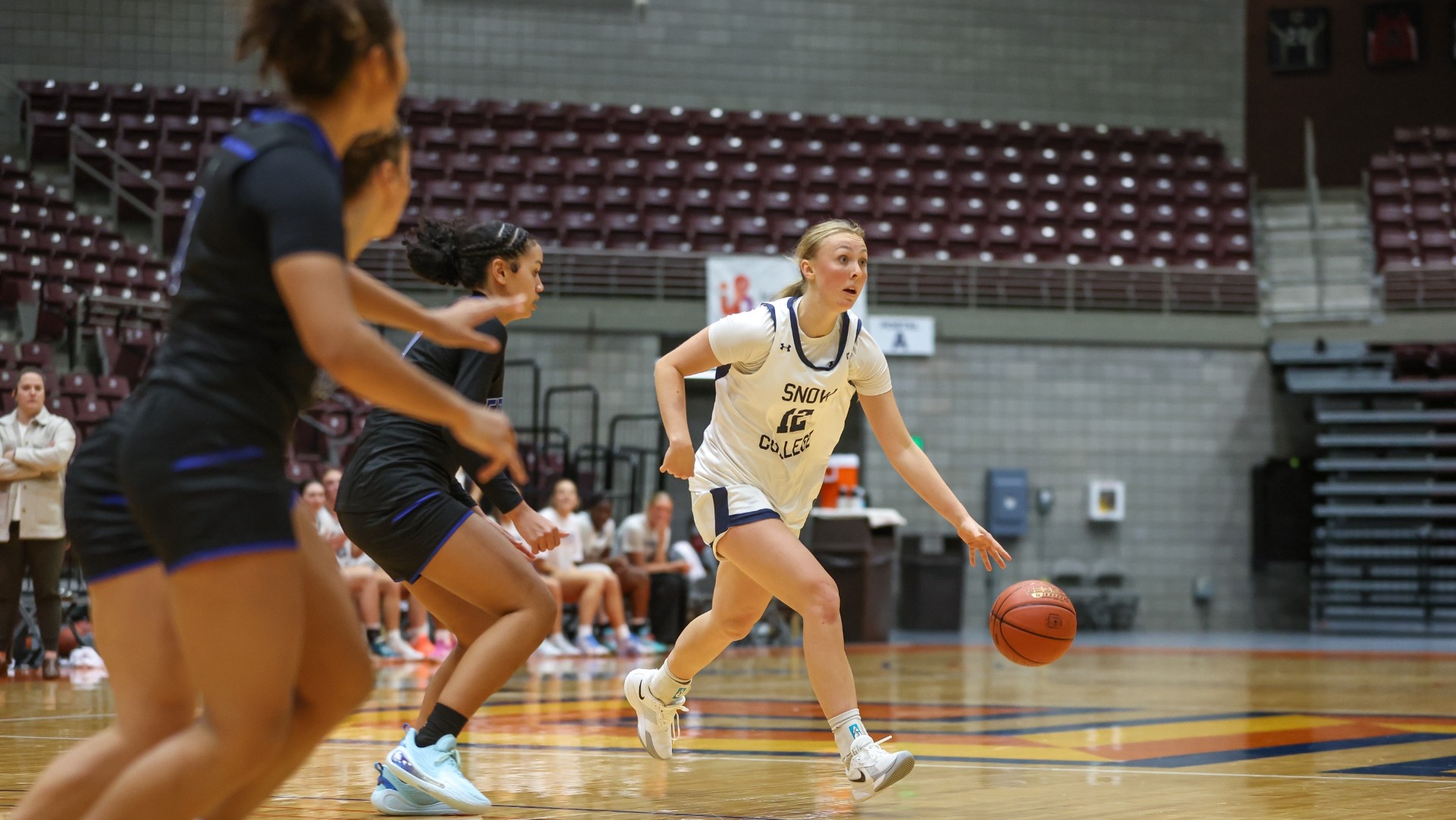 Sydnee Smith surveying the court for an offensive opportunity 