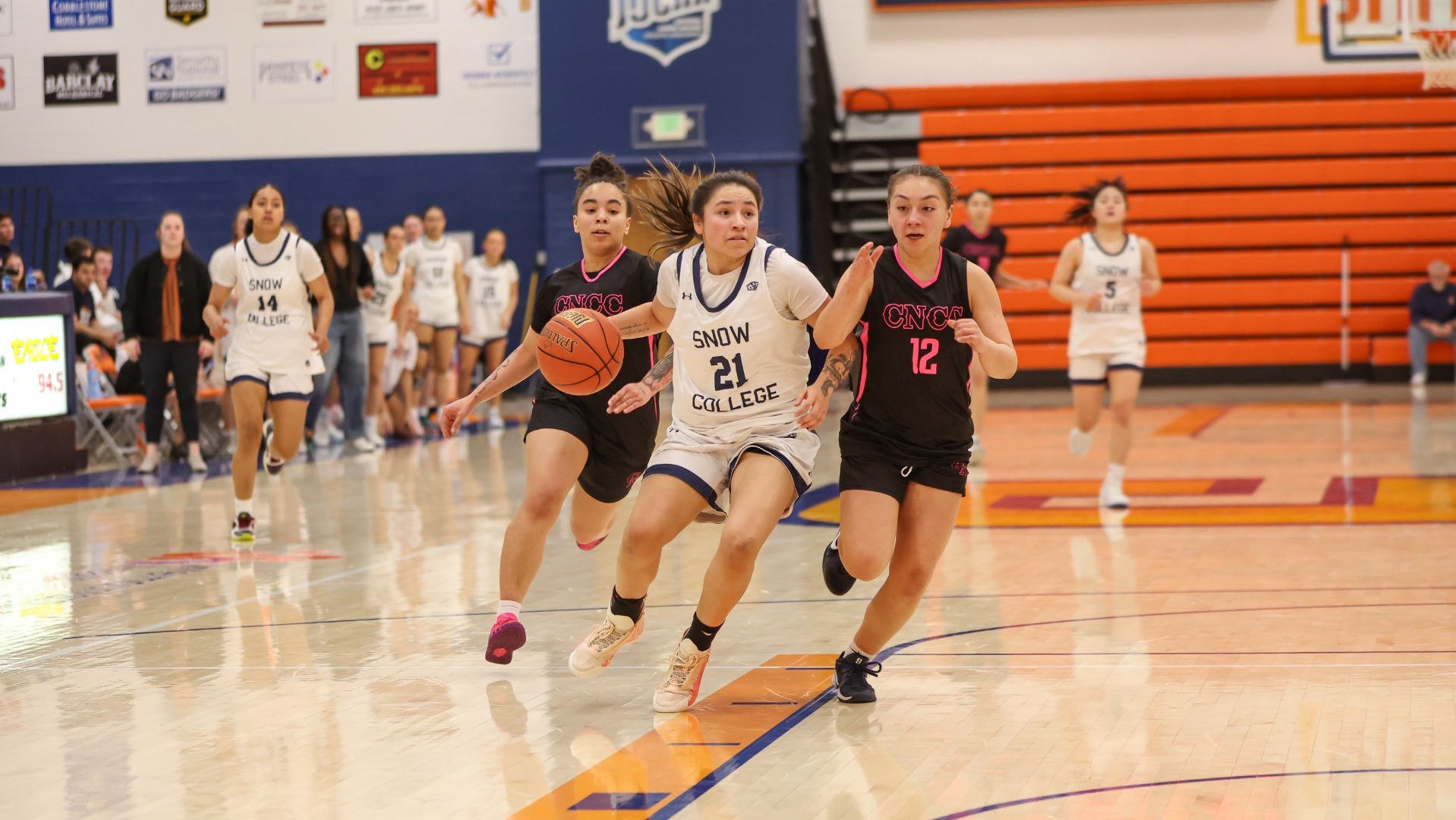 Lala Baldwin driving to the rim on a fast break