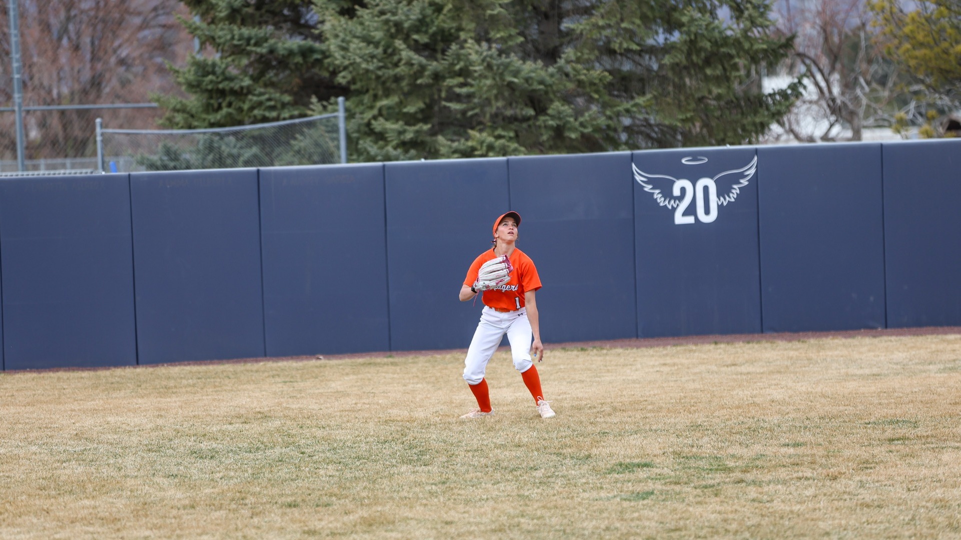 Chloe Tycksen getting under a fly ball in left field