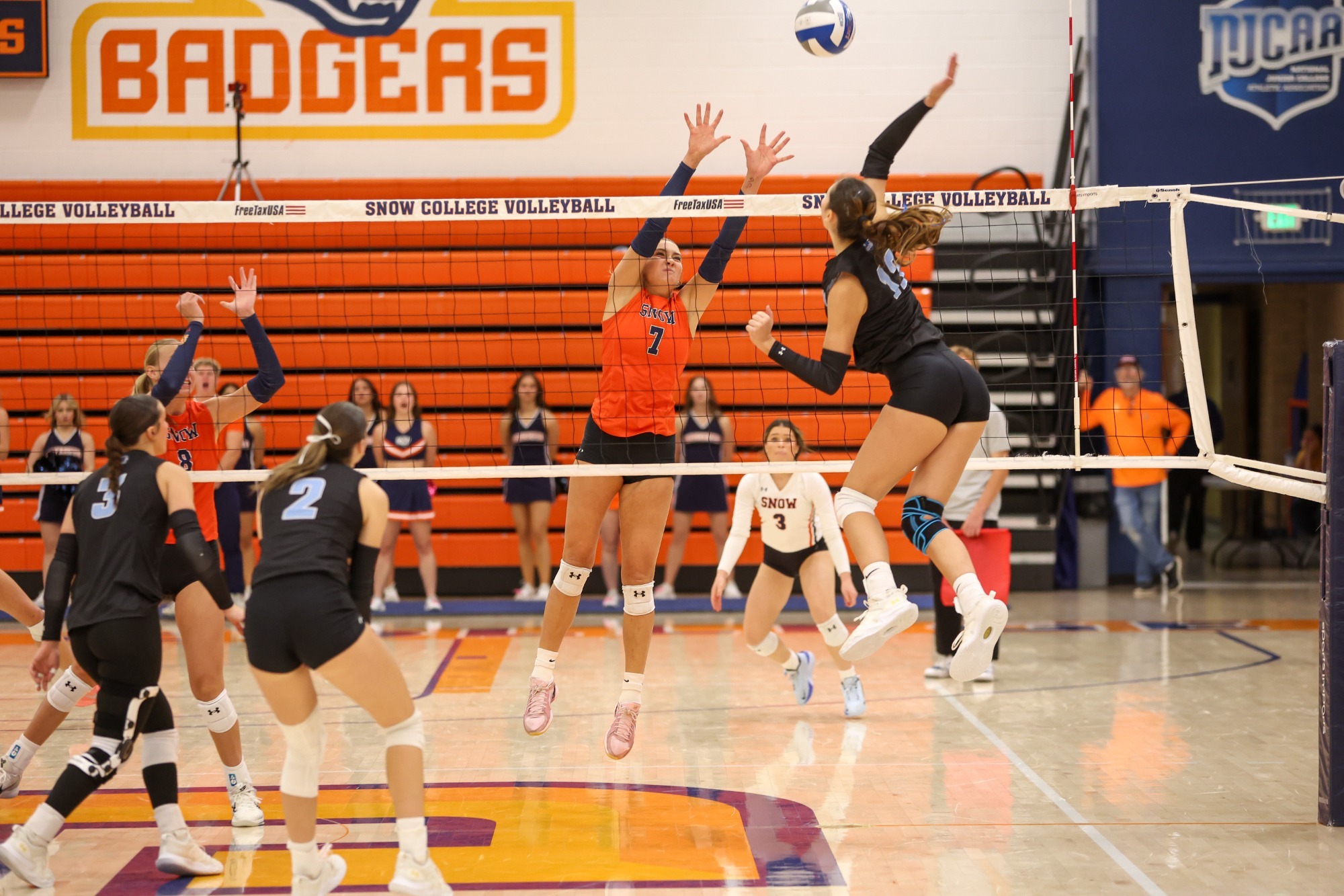 Aleah McDaniel attempting to block