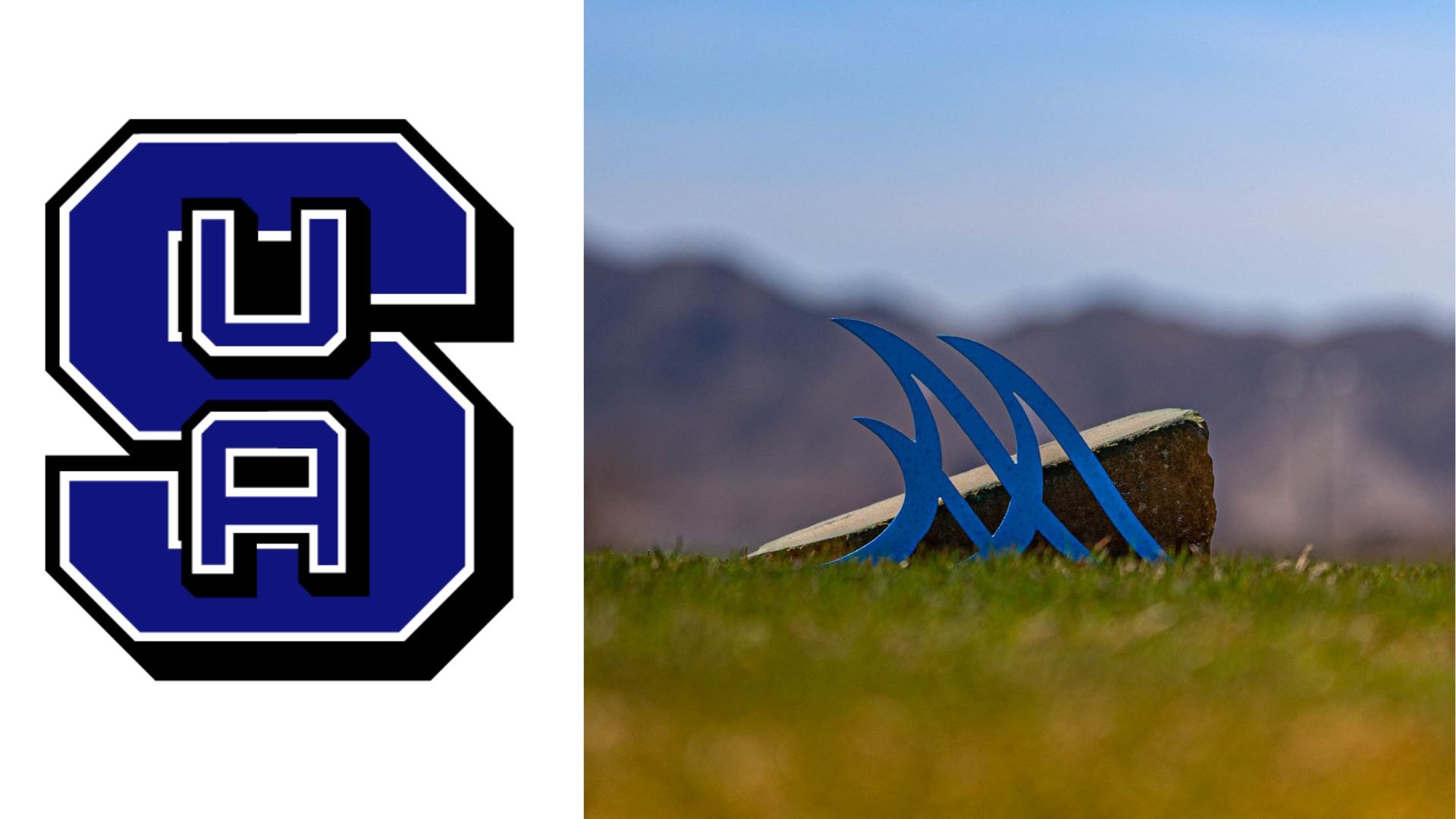 Cal Pac Waves Golf Tee Markers with golf grounds in the background  with SUA logo