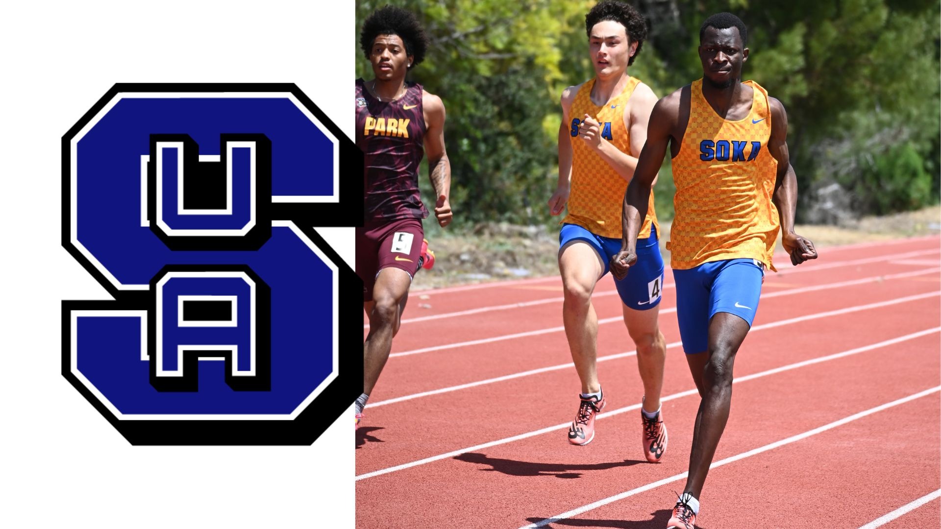 Hope Suka and Keito Newman racing in the 400 meter dash at the 2024 Cal Pac Championships held at the  Soka University track 