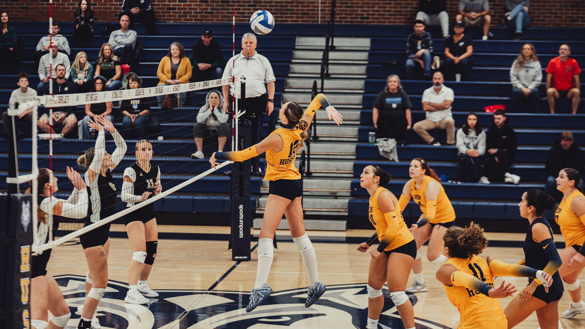 Haylie Bidegain Jumping to Spike the Ball vs. Husson