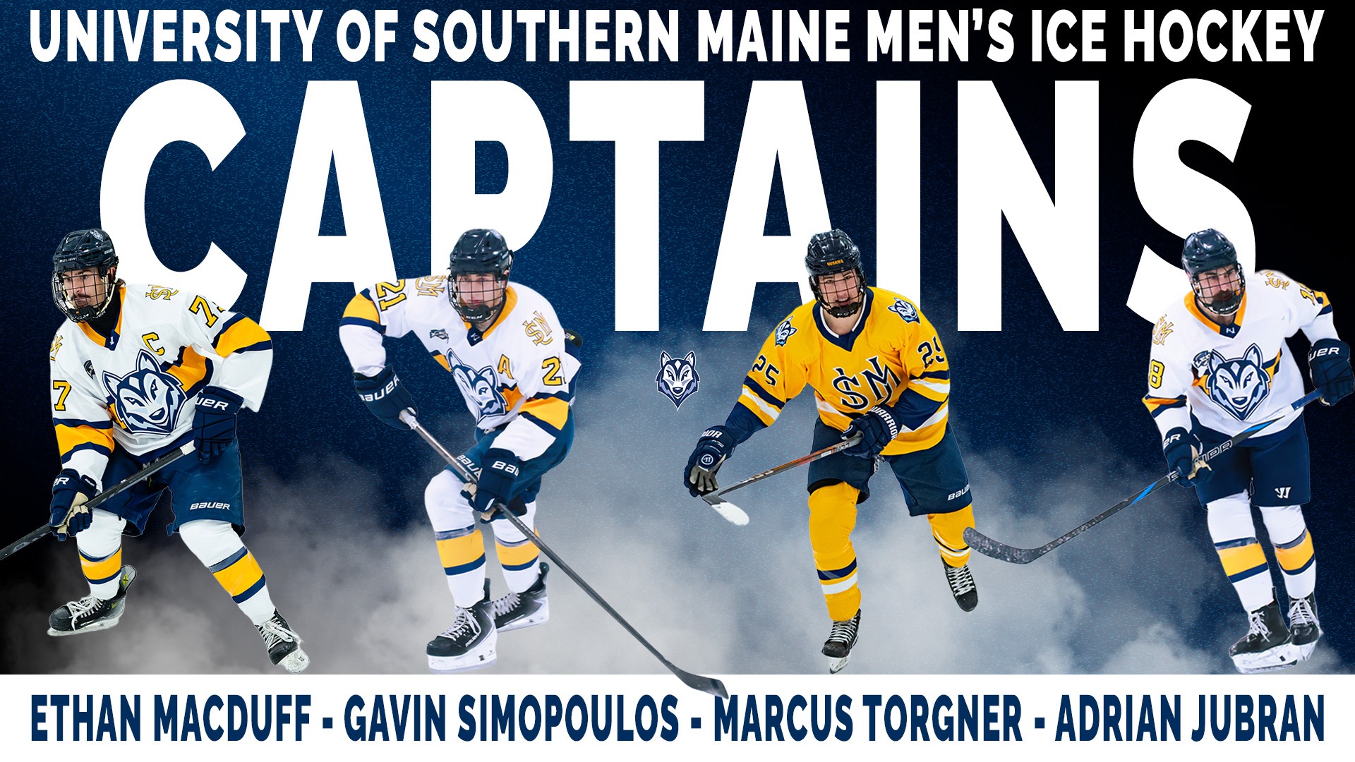 Ethan MacDuff, Gavin Simopoulos, Adrian Jubran and Marcus Torgner - 2026-27 USM Men's Hockey Captains