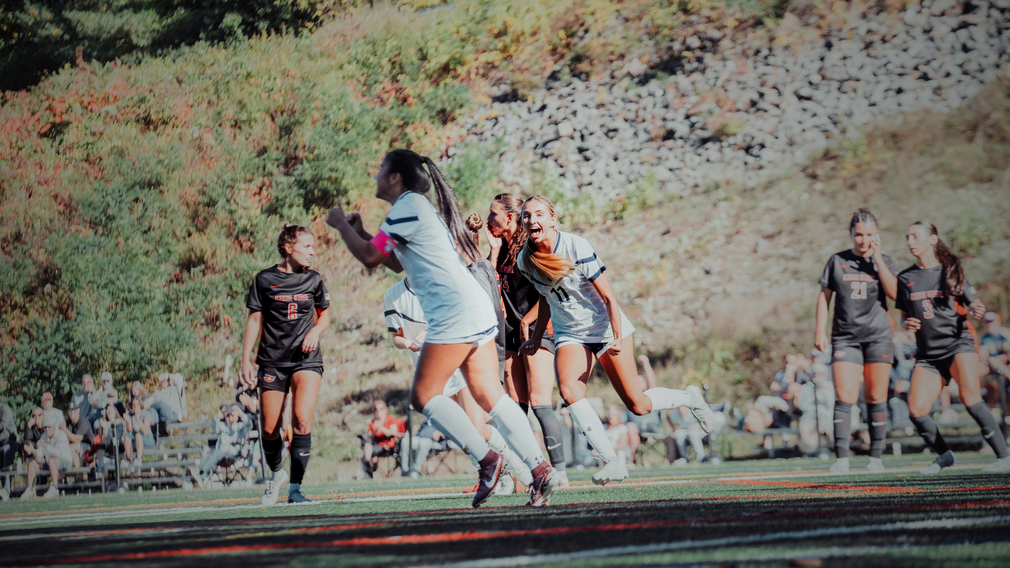 Ani Roberts celebrates after penalty kick vs Keene State
