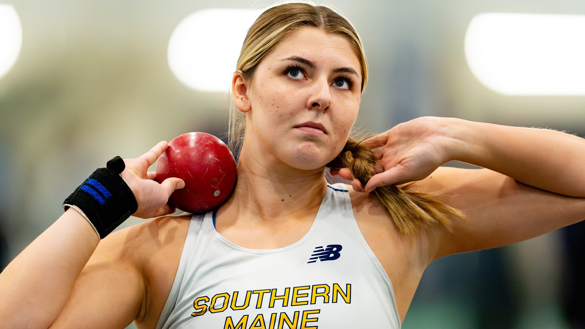 Zoe Barnes Prepares to Throw the Shot Put