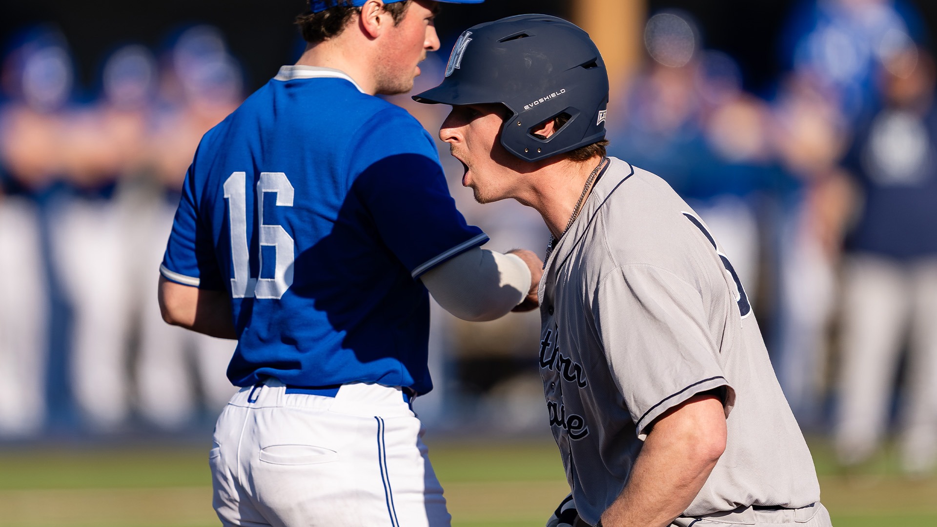 Kyle Douin Celebrates a Hit vs. Colby