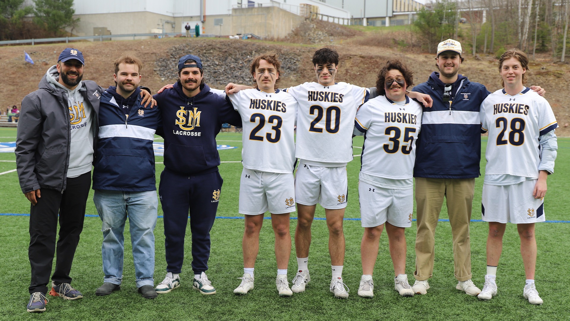 2026 USM Men's Lacrosse Seniors: Herb Bryant, Addison Dietz, Jacob Sharp, Ryan Cummings, James Kastrinakis, Nolan Brennan and Rhys Bridges