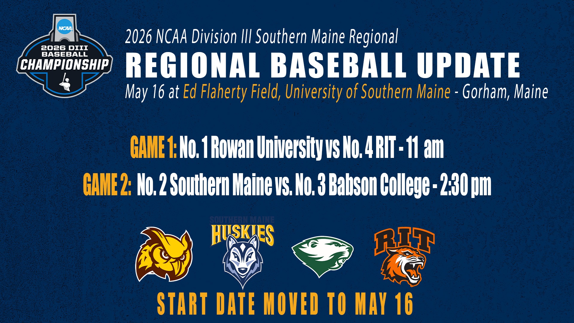 Schedule Update for NCAA Baseball Regional to Start on May 16 