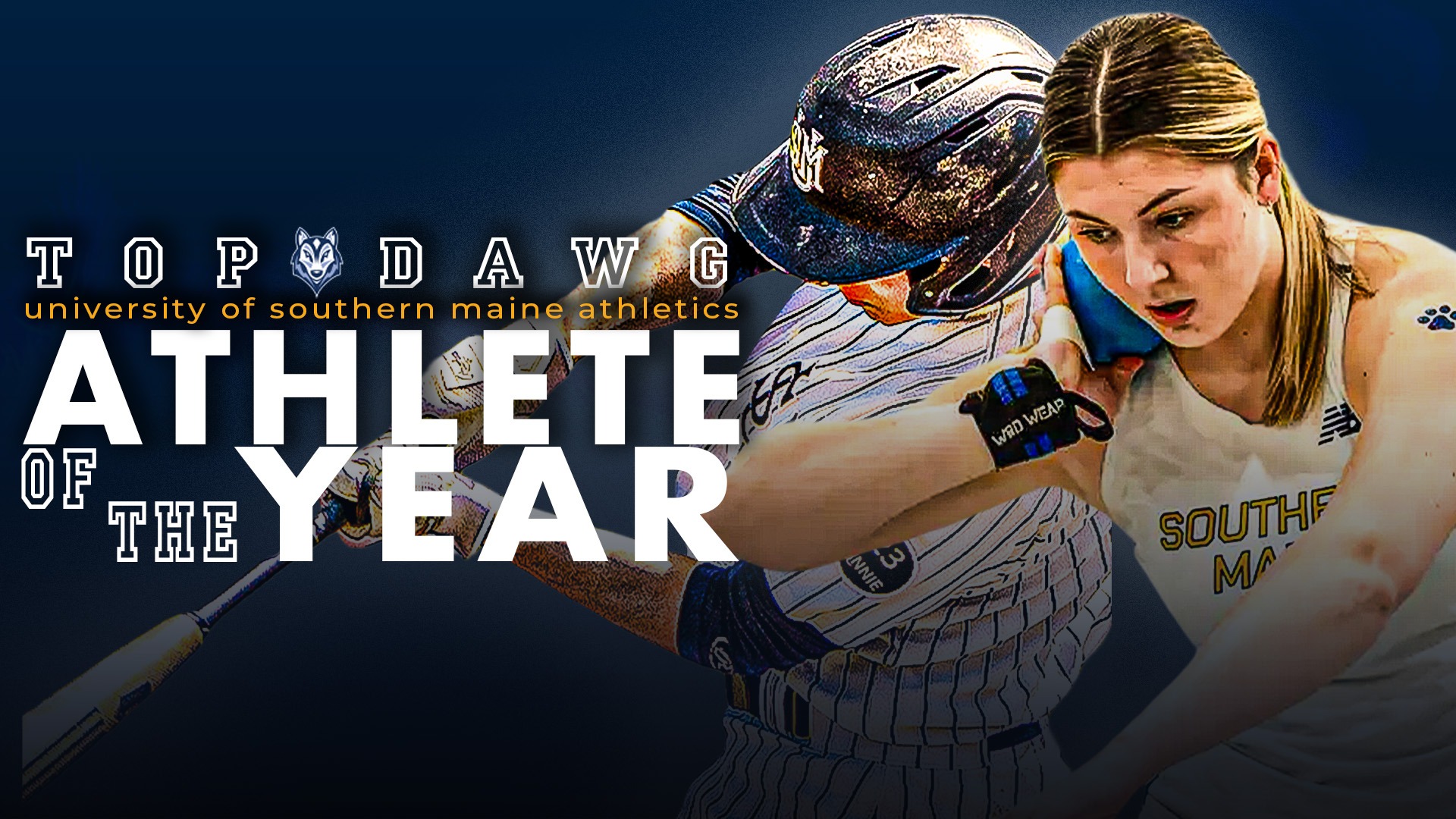 2026 Top Dawg Award Winners: Kyle Douin and Zoe Barnes. Action shots of both athletes with text for Top Dawg Award