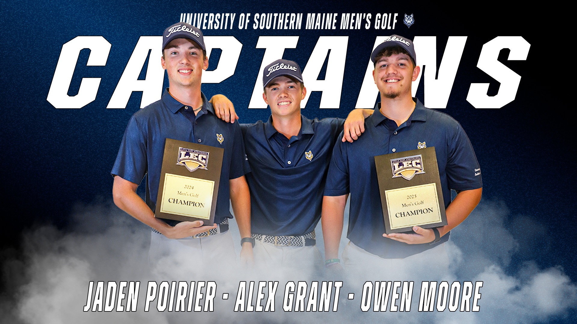 2026 USM Men's Golf Captains: Jaden Poirier, Alex Grant and Owen Moore