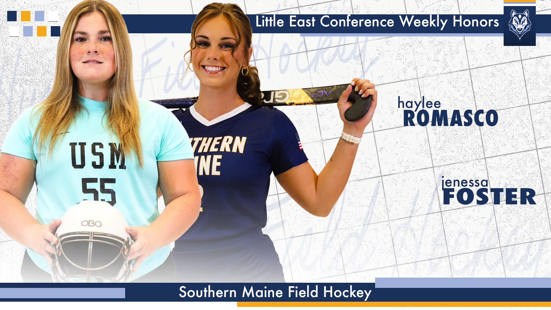 Little East Weekly Honors Graphic for Field Hockey's Haylee Romasco and Jenessa Foster