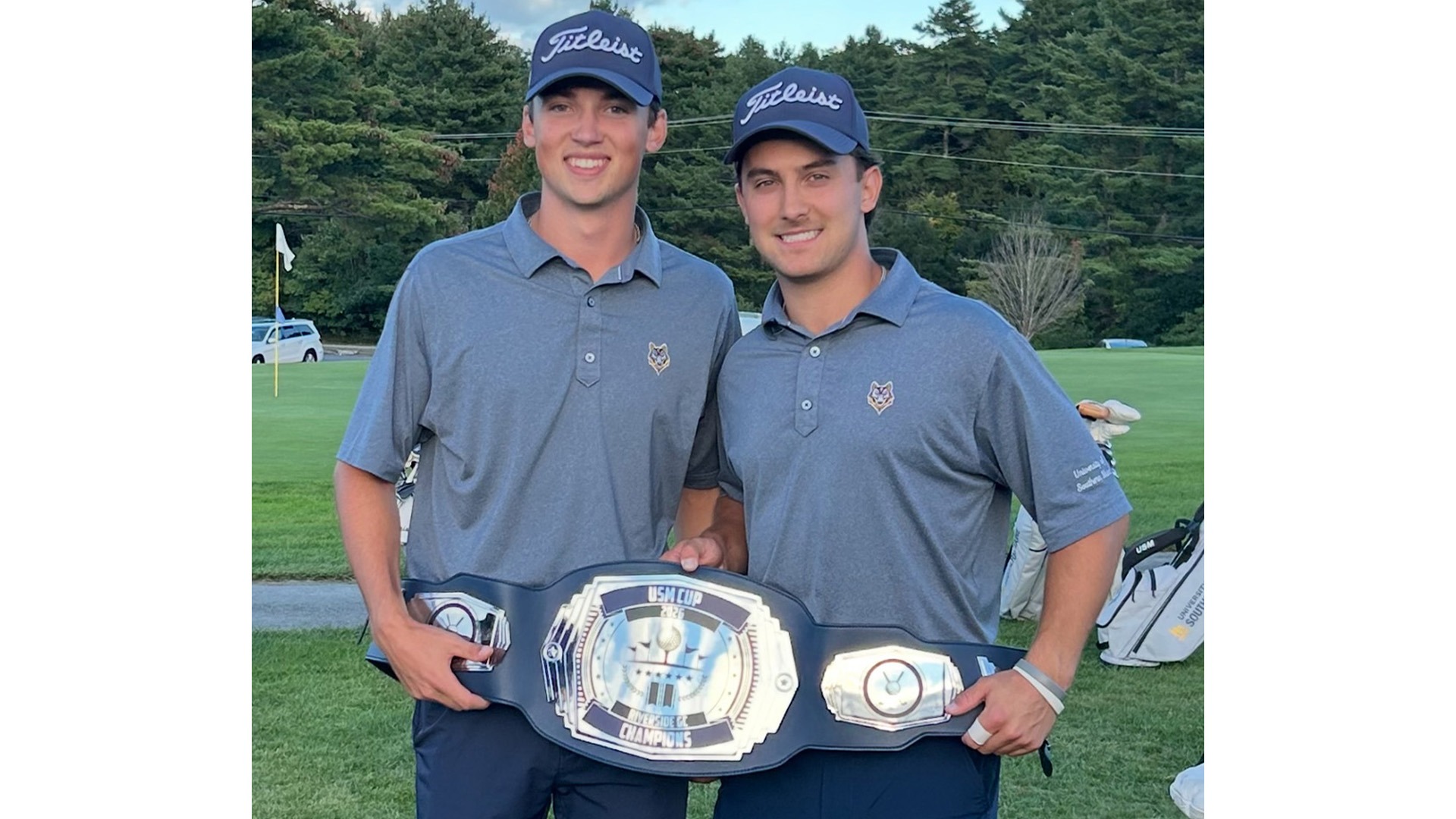 Ben Aucoin and Jaden Poirier with 2026 Southern Maine Cup Belt