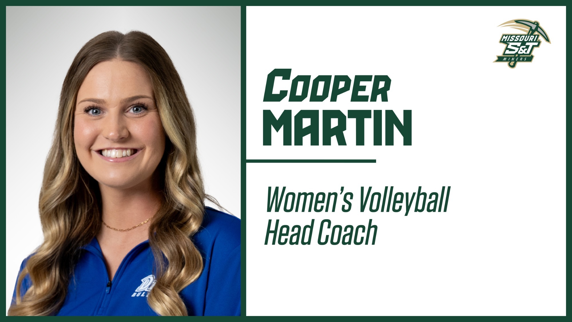 Graphic showing a headshot of Head Coach Cooper Martin on the left and text that reads 