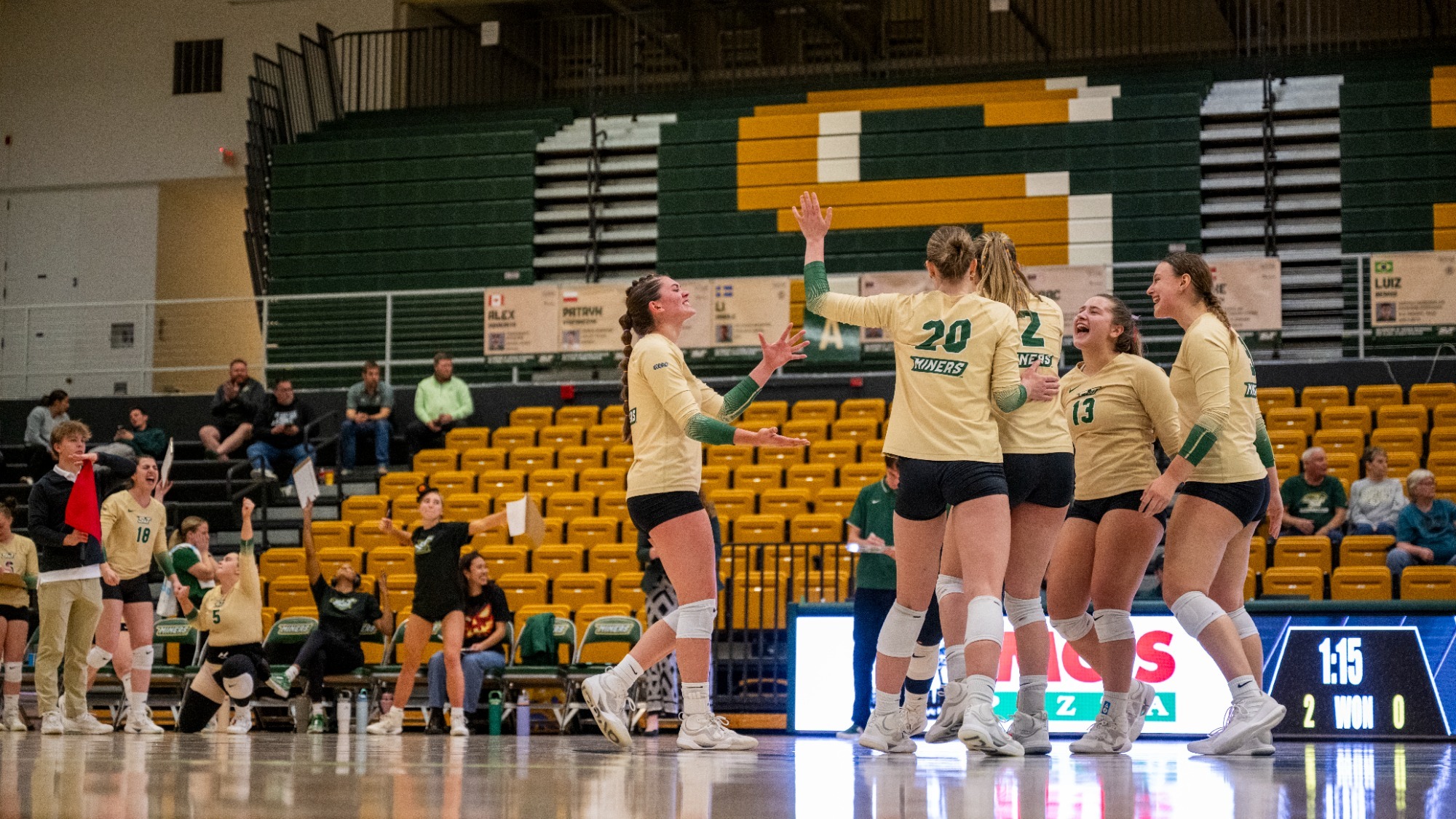 Photo of Missouri S&T Women's Volleyball Team Celebrating after winning a point