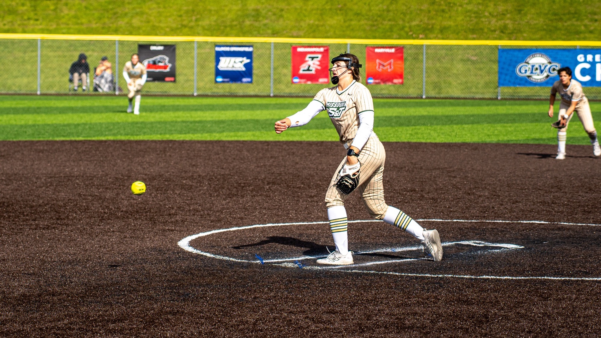 Pitcher AJ Agers of Missouri S&T pitching during the game against Maryville in the GLVC tournament in East Peoria, Illinois.