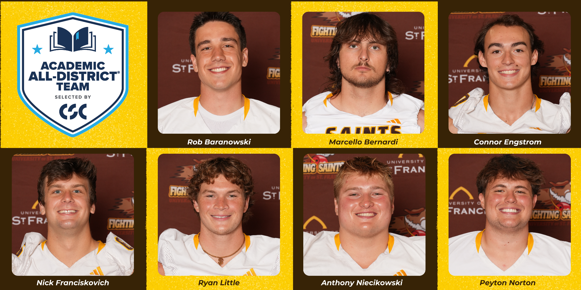 2025 CSC FB All-District Rob Baranowski, Marcello Bernardi, Connor Engstrom, Nick Franciskovich, Ryan Little, Anthony Niecikowski, Peyton Norton