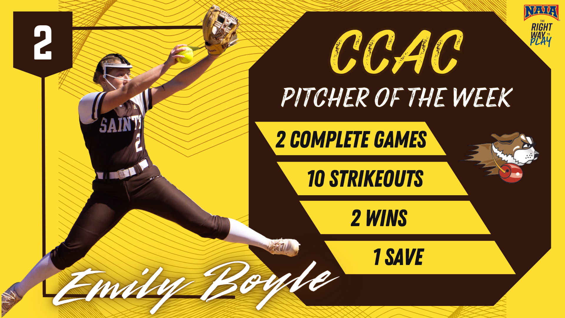 Emily Boyle SB CCAC Pitcher of the Week (3-3-26)