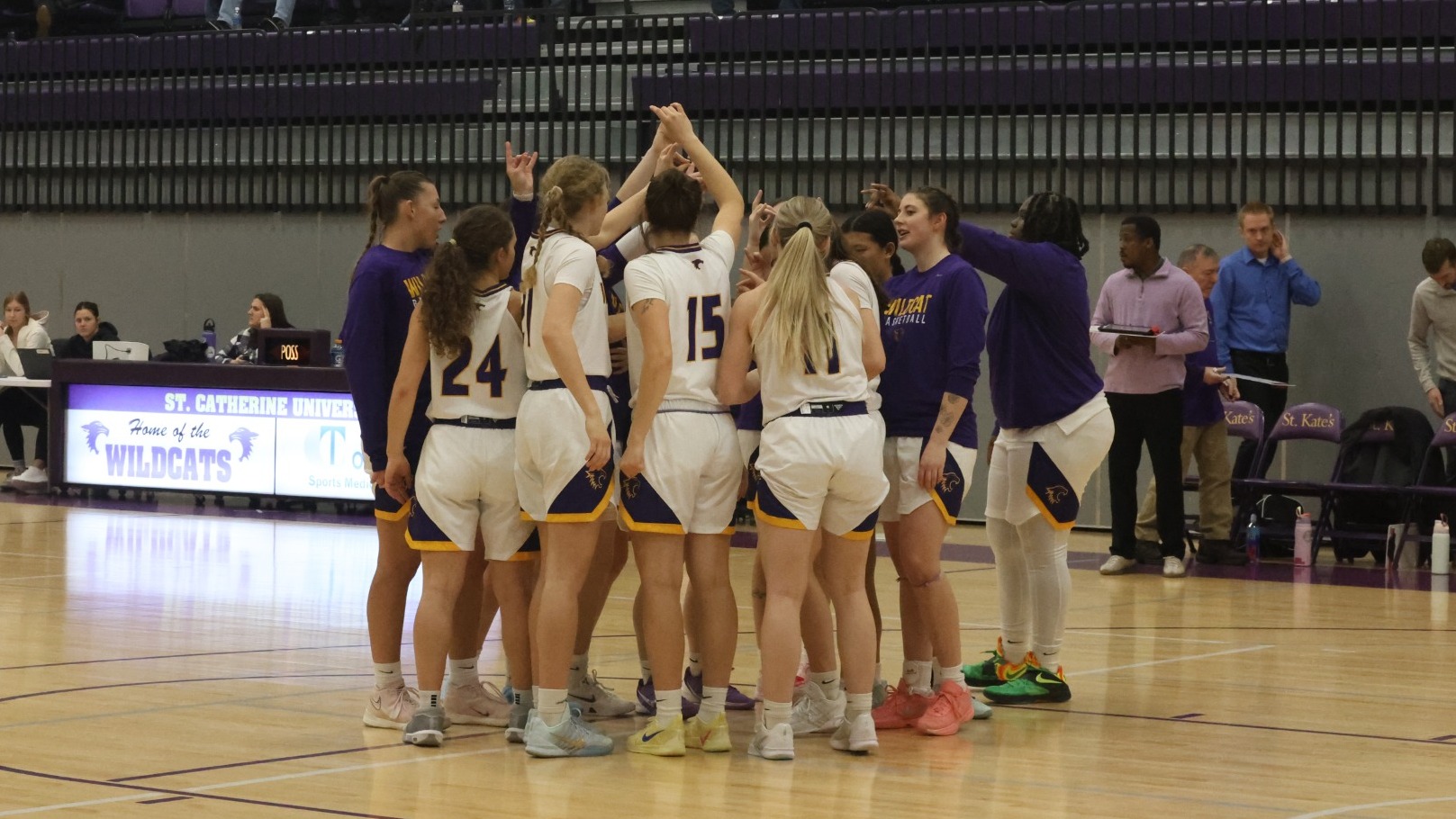 Basketball team huddle