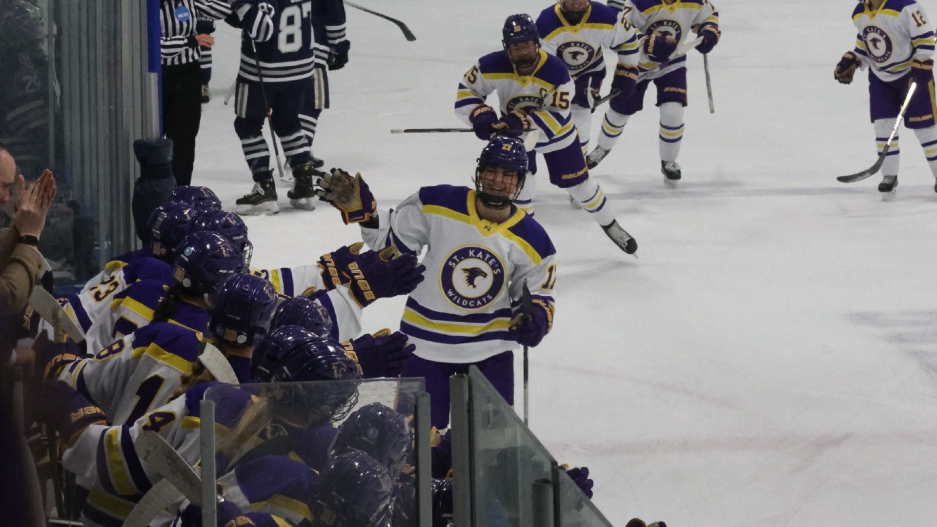 Ana Myers passing bench and celebrating third goal
