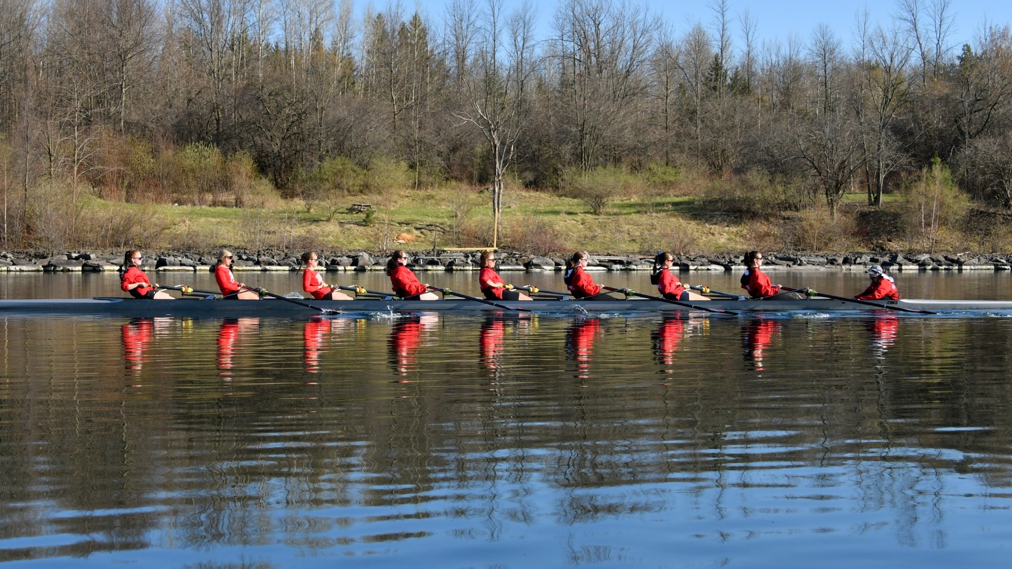 Women's Rowing practice action