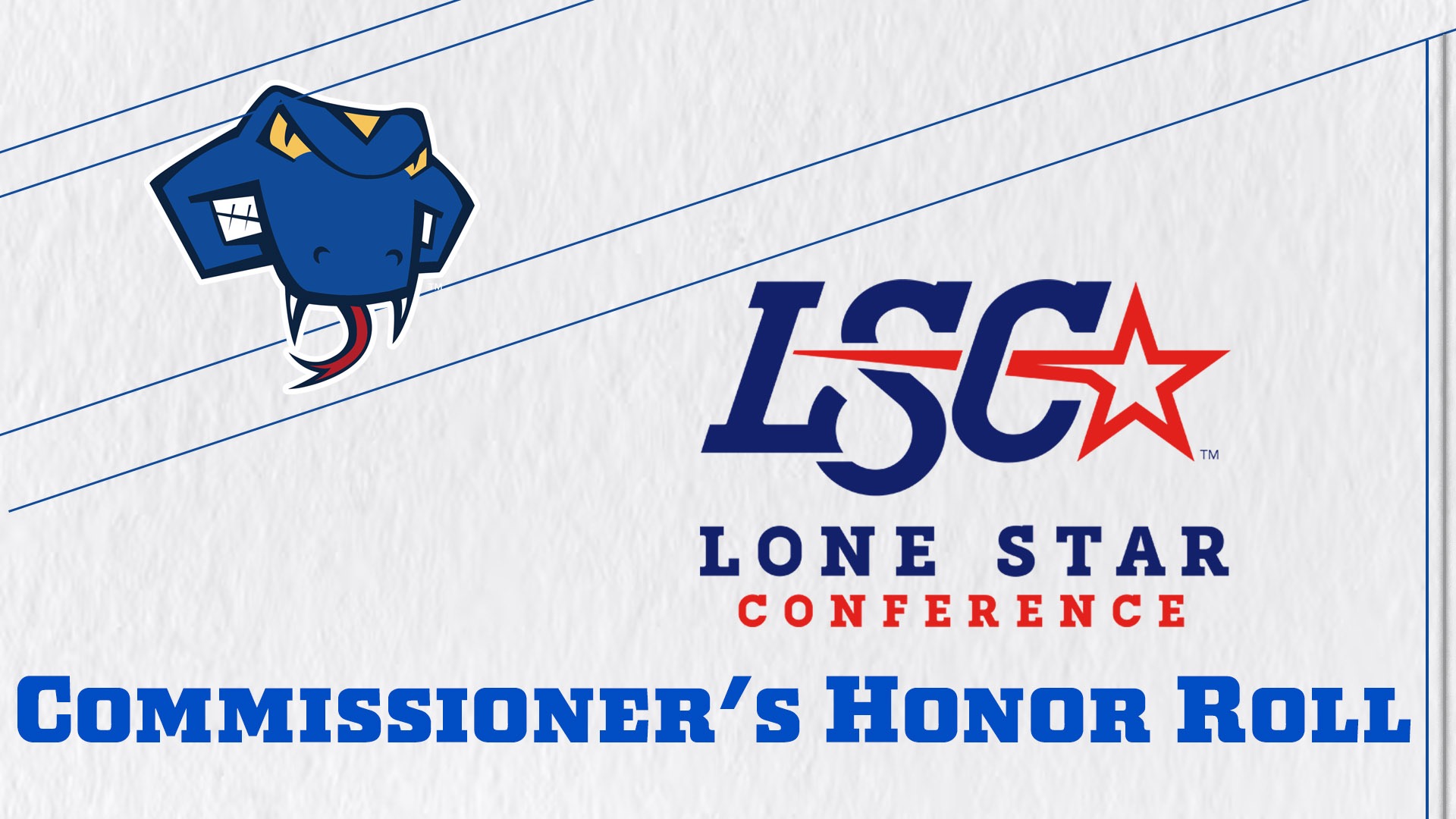 Graphic with Rattler Head, and Lone Star Conference logo. Commissioner's Honor Roll is written on the bottom.