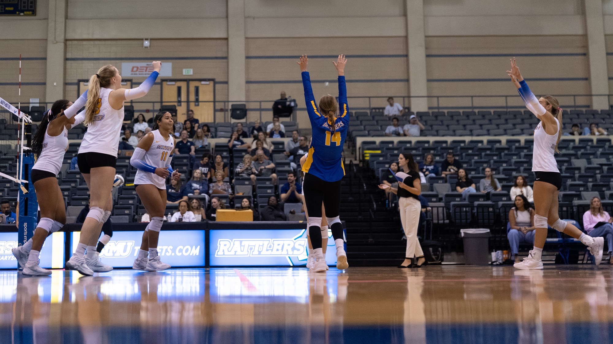 The Rattlers celebrate winning against St. Edward's