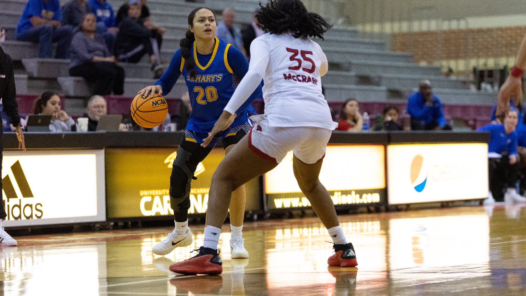 Quezia Bertoni dribbles the basketball as she looks for an open teammate inside.