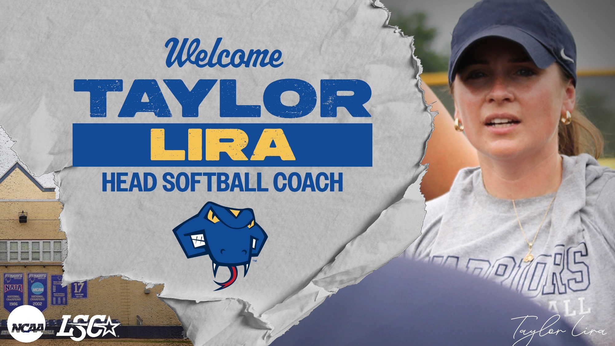 Graphic that says Welcome Taylor Lira Head Softball Coach